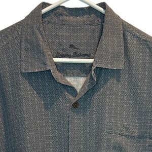 Tommy Bahama Men's Silk Camp Shirt Short Sleeve Geometric Print Gray Large